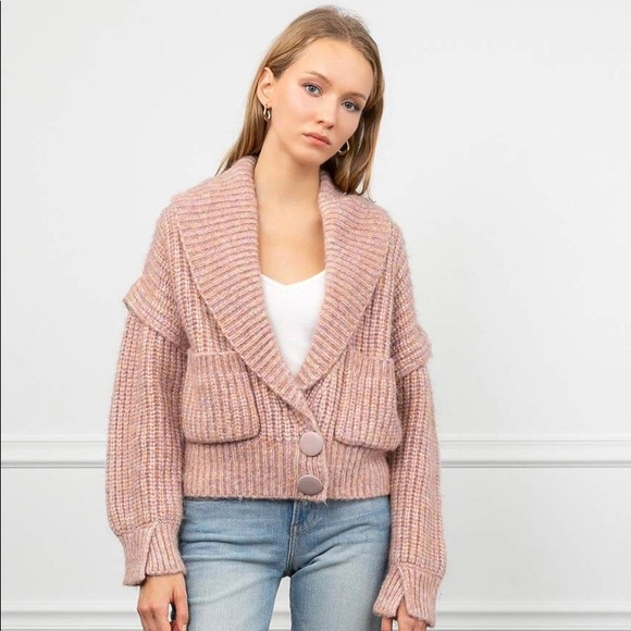 RIVKA PINK RIB KNIT CARDIGAN - Picture 1 of 8